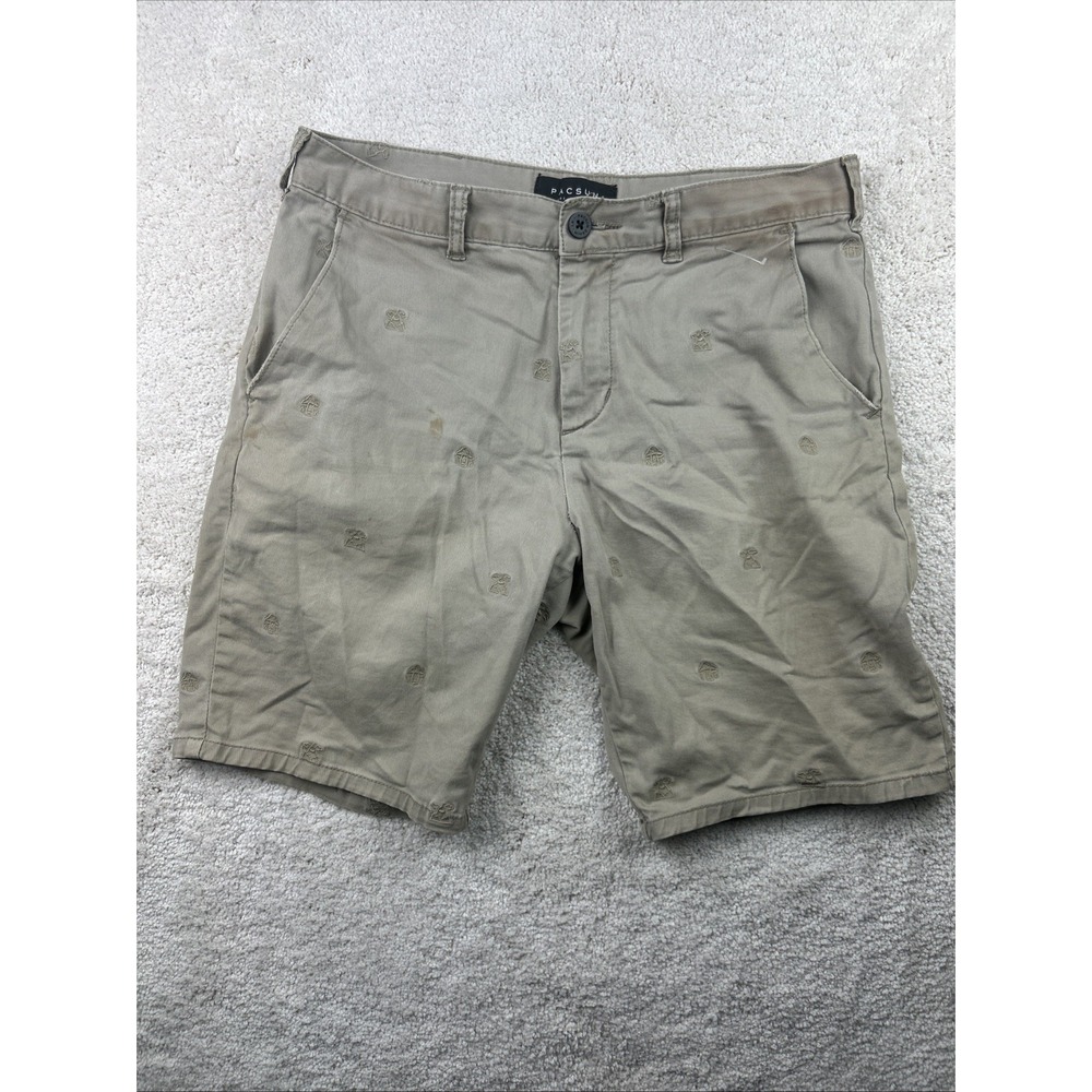 PacSun Mens Chino‎ Shorts Size 31 Khaki Flat Front 9" Inseam